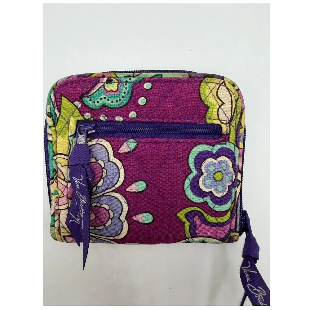 Vera Bradley Plum Crazy Quilted Zip Around Compact Wallet Purple Floral